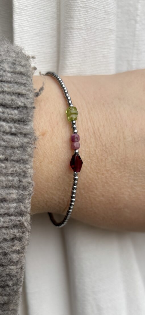 Armband Hematiet, Granaat, peridot en Ruby zilver of goud - Afbeelding 2